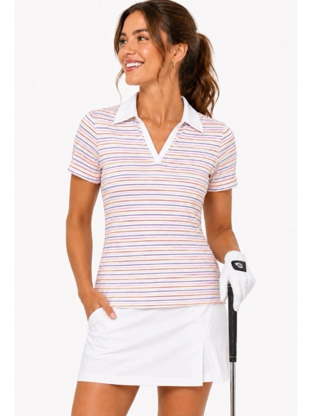 Ativa Women Golf  Polo Shirt Sz M Hydro- dri Striped Short Sleeve New